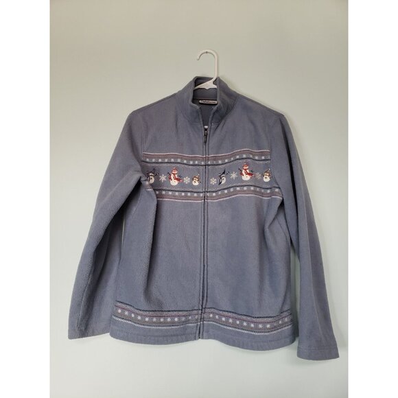 croft & barrow Sweaters - Croft & Barrow Women's Sz S Light Blue Long Sleeve Zip Up Sweater Snowman Print